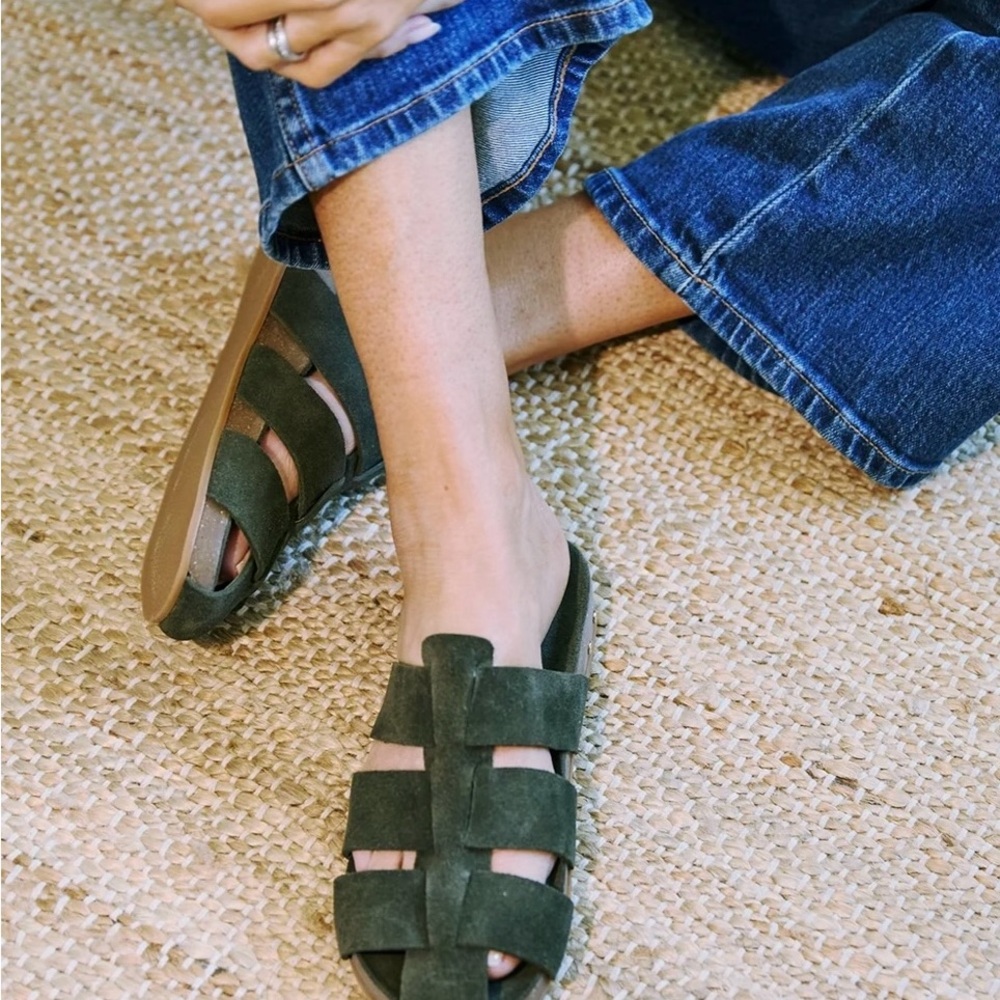 Beek Green Leather Sandals with Cage Design